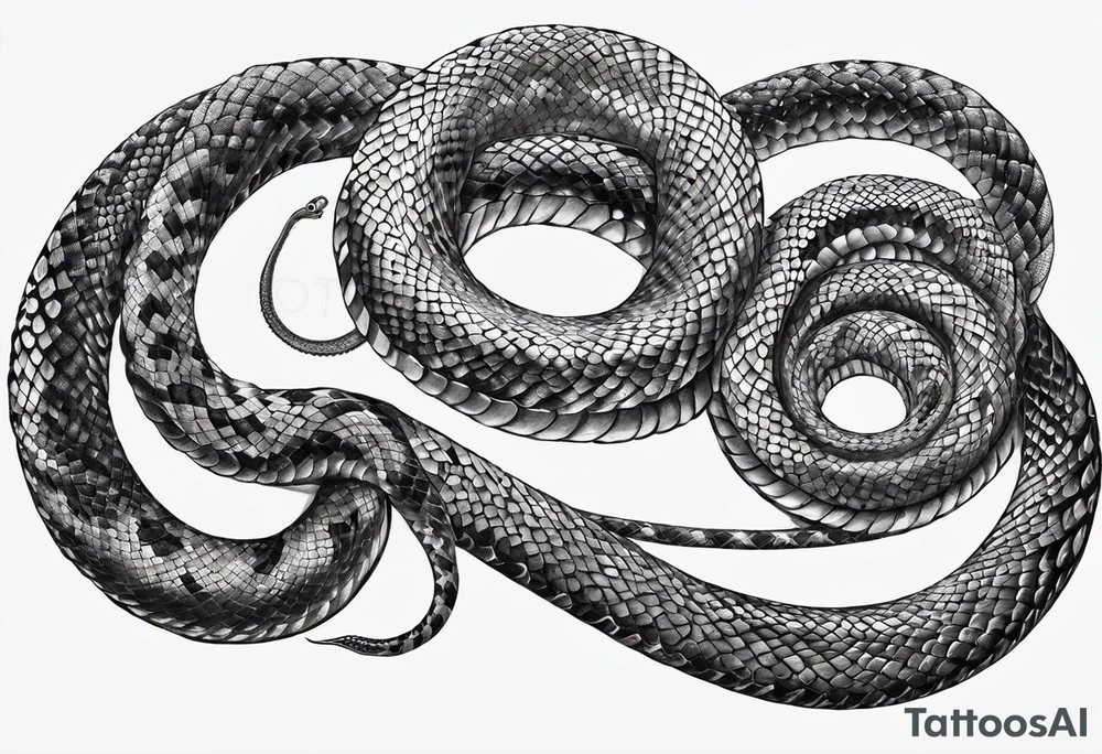 snake wrapping around human figure with 8 arms, and a blank face in pencil drawing style. The upper part of the snake will come up from the right and look back at the man figure. There will be a black eye above the man looking directly forward. tattoo idea