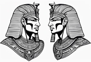 egyptian warrior in profile with muscles, a sword in his hand and screaming face tattoo idea