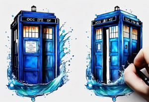 Doctor who tardis with water color coming out around the edges tattoo idea