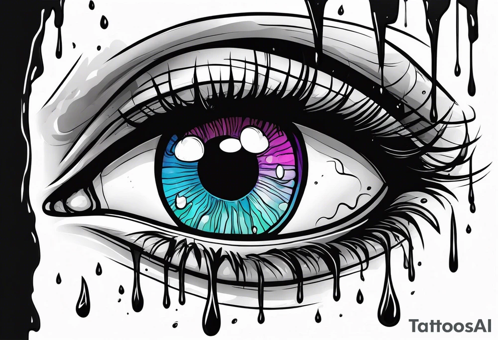 Realistic eye crying tears of tragedy death and betrayal tattoo idea