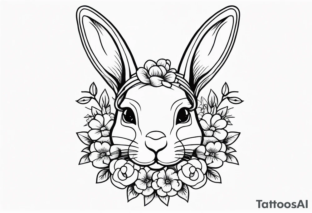 bunny head with flowers around it tattoo idea