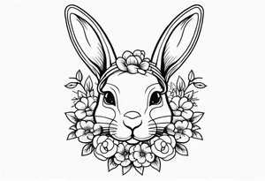 bunny head with flowers around it tattoo idea