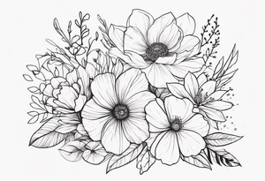 fine line floral bouquet tattoo idea