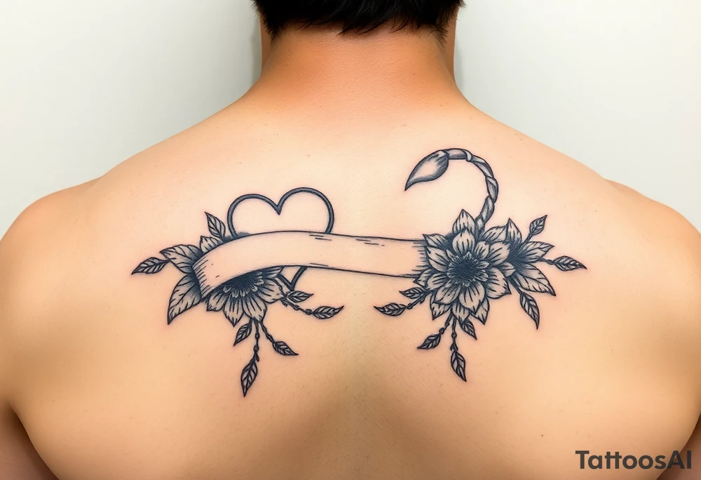 Virgo and Scorpio combination banner's hearts and flowers tattoo idea