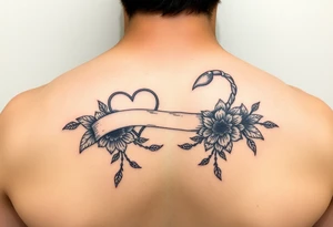 Virgo and Scorpio combination banner's hearts and flowers tattoo idea