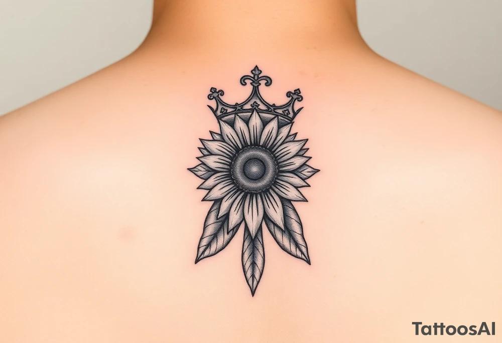 Capital Letter g lettering with a crown and sunflower tattoo idea