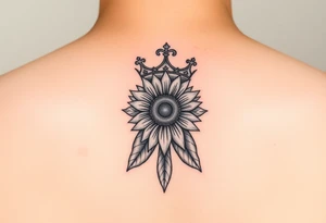 Capital Letter g lettering with a crown and sunflower tattoo idea