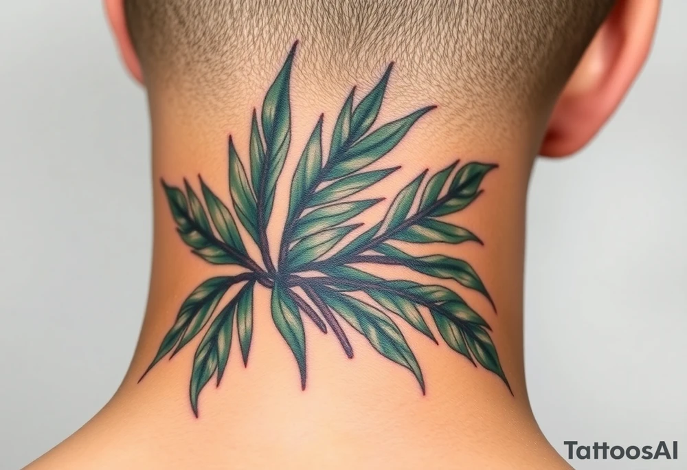 realistic large woven palm leaves tattoo idea