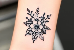 floral composition with japanese vibe, mutiple ornemental patern and leaf tattoo idea