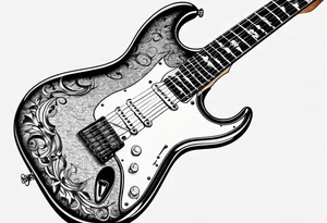 Marlin, Gibson flying V, Fender Stratocaster, musical notes tattoo idea