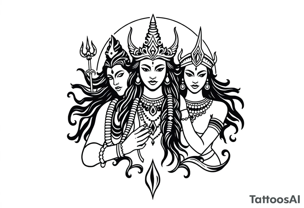 Lord Shiva, Godess Kali, Godess Lilith Together with the moon in the background tattoo idea