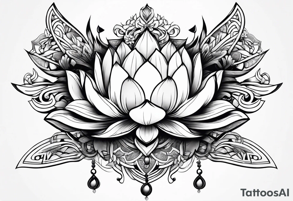 female samurai lotus flowers neotribal tattoo idea