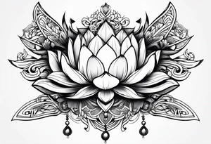 female samurai lotus flowers neotribal tattoo idea