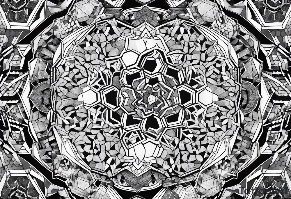 Draw twelve black and white adjacent hexagons connected in a circle tattoo idea