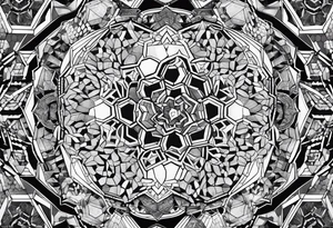 Draw twelve black and white adjacent hexagons connected in a circle tattoo idea