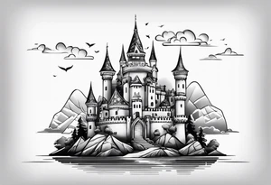 A castle floating above a crystal tattoo idea