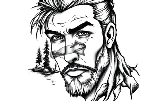 Lake scene portrait tattoo idea