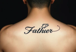Memorial of father fishing with name in fishing line tattoo idea