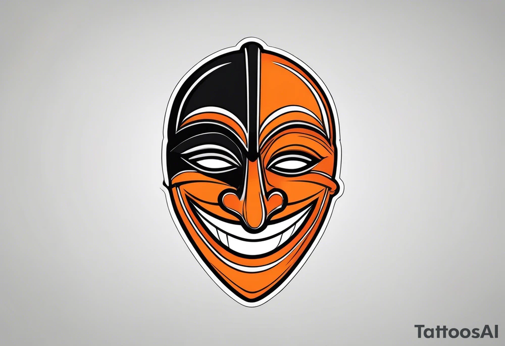 Laughing mask that is orange and black simplistic tattoo idea