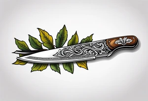 a straight razor lies on oak leaves tattoo idea