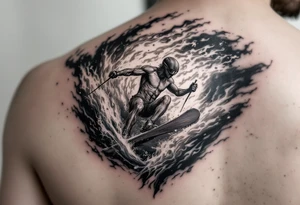 barefoot skier, surrounded by fire and water tattoo idea