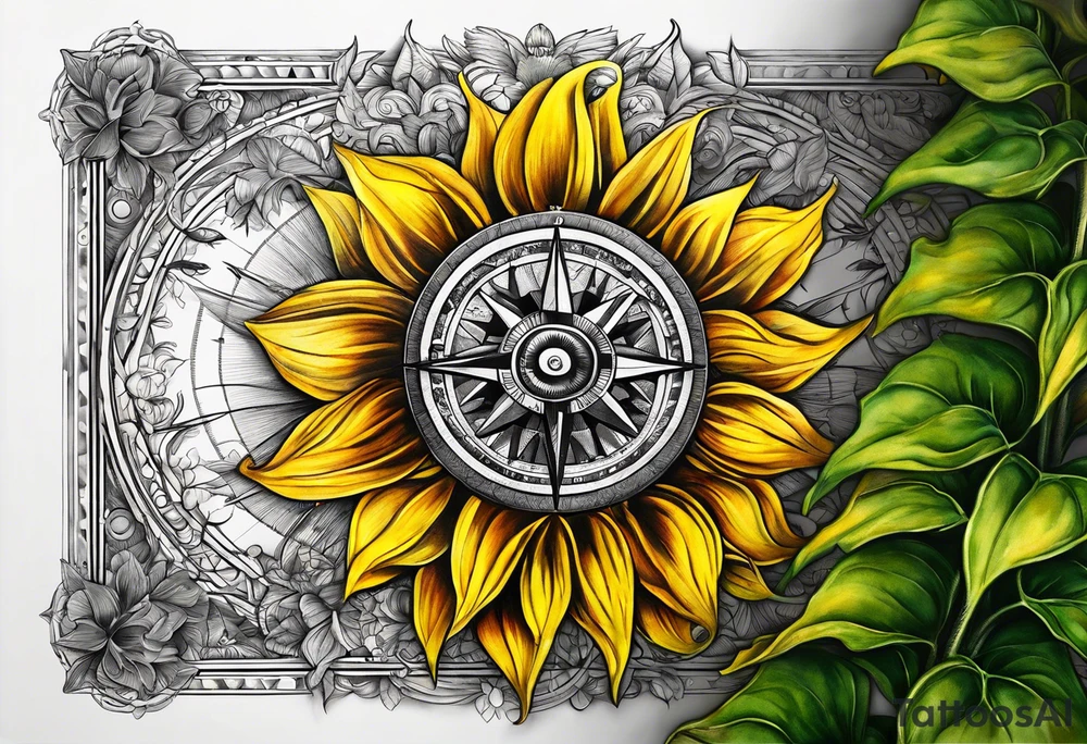 Sunflower compass, "To Thine Own Self Be True" tattoo idea
