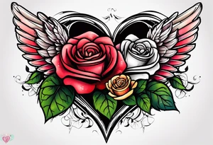 winged heart and roses tattoo idea