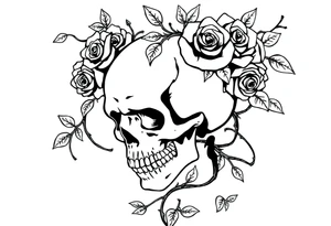 gothic skull intertwined with climbing roses and thorny vines simple weird odd surreal unreal abstract tattoo idea