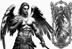 warrior angel in black standing tattoo idea