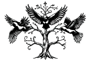Irish family tree with 3 flying ravens tattoo idea
