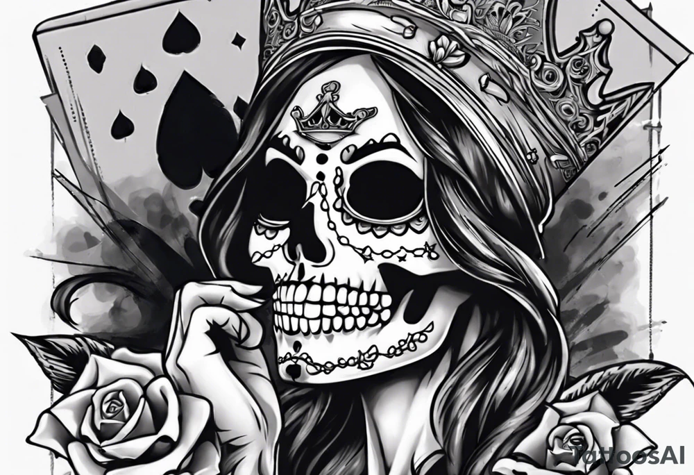 santa la muerta with money and crown
on the card tattoo idea