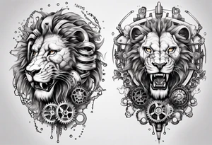 Biomechanical lion with gears inside tattoo idea