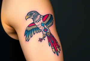 An Egyptian Falcon (Horus) Carrying a Rosary (only red , blue and black are possible colors) tattoo idea