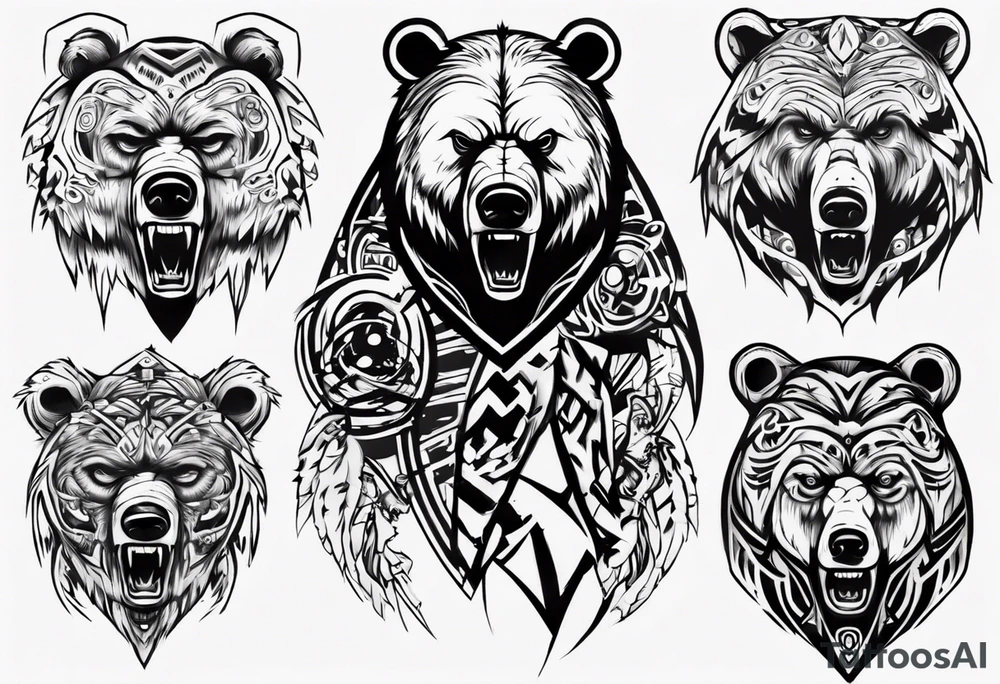 Serious bear coming up behind a city tattoo idea