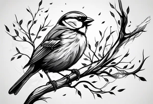 Sparrow taking off from breaking branch tattoo idea