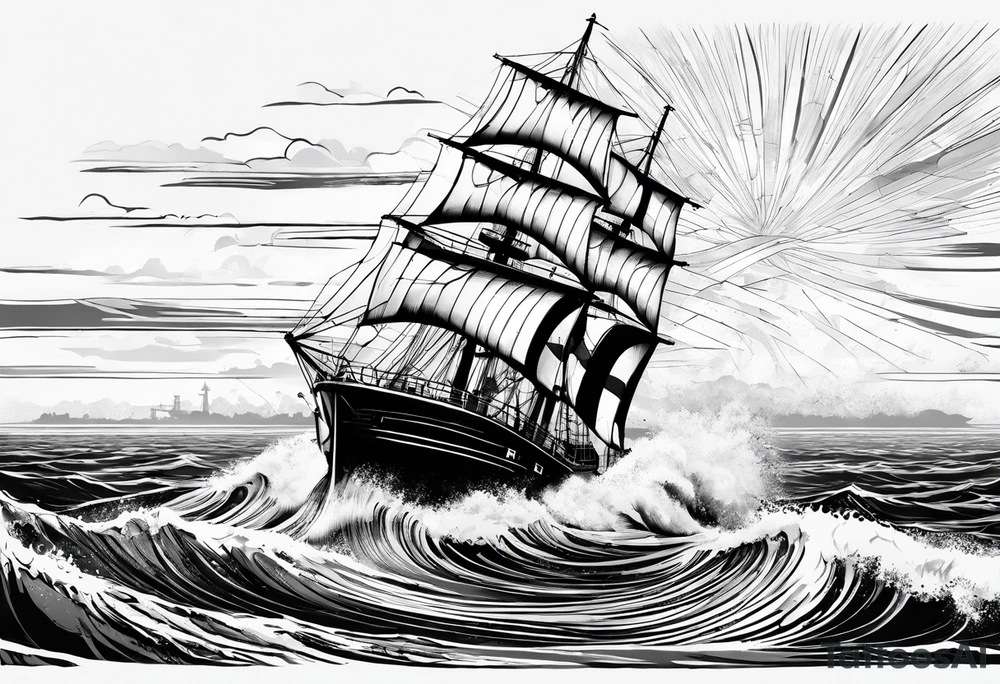 phare maritime dans un bateau a voiles. tattoo idea