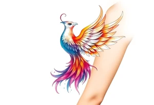 Phoenix rising with nonbinary flag colors blended in watercolor style, transparent background. tattoo idea