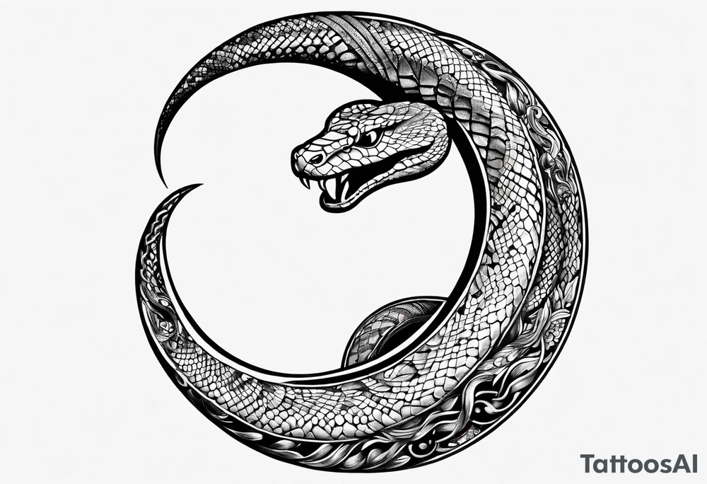 snake wrapped around a crescent moon tattoo idea
