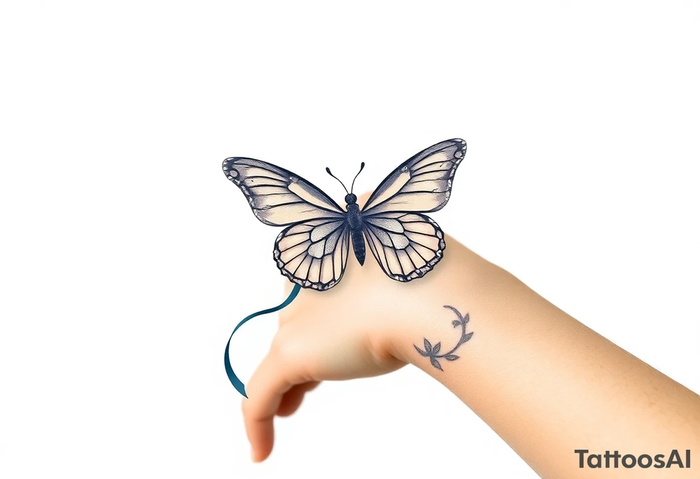 ethereal butterfly with flowing silk ribbons in moonlight tattoo idea