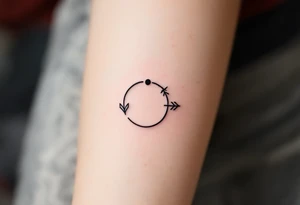 A comma with a dot above it, with an flowing arrow around tattoo idea