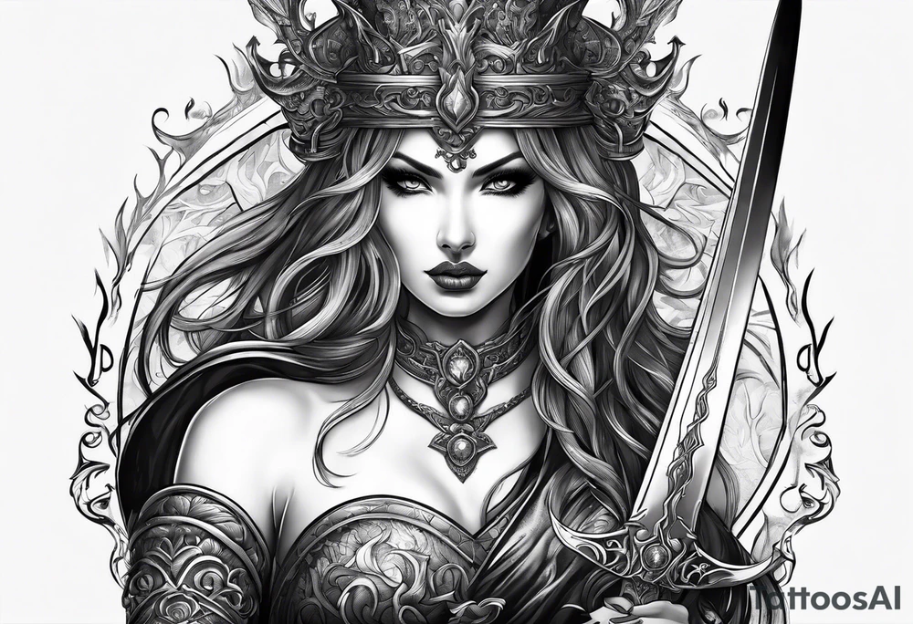 the goddess nemesis sword scary blood hell tattoo idea