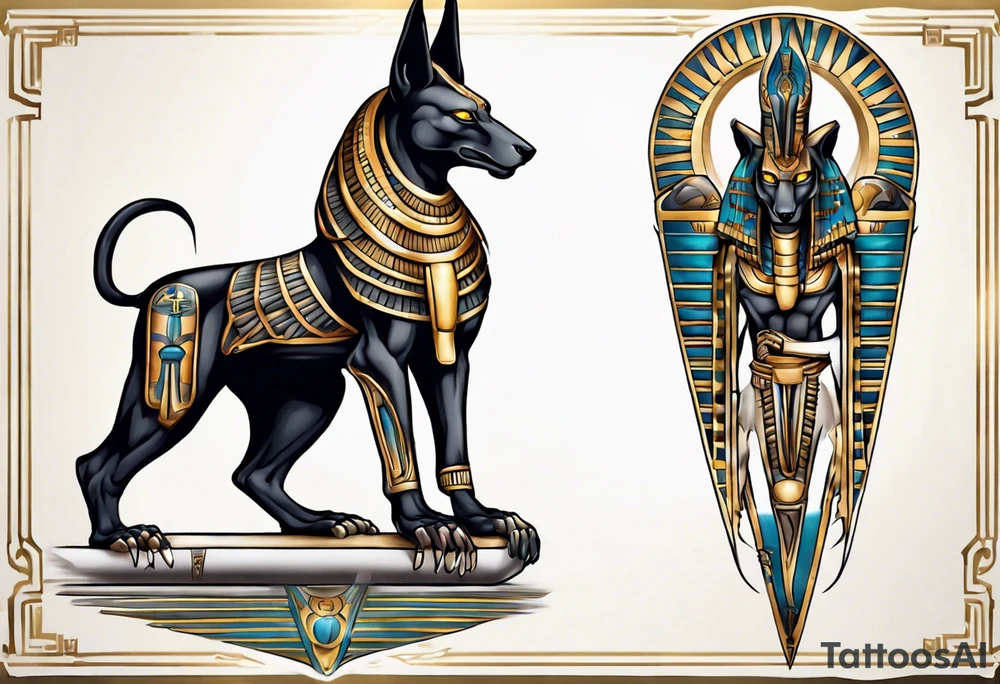 anubis and horus full arms tattoo idea
