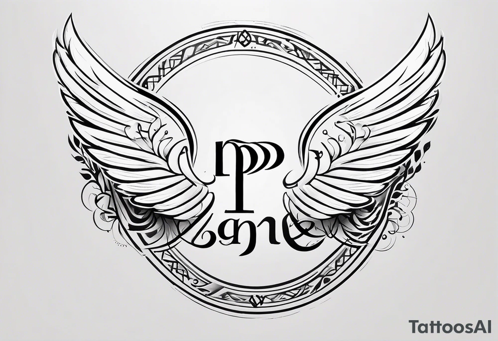 “P” with angle wings small tattoo idea
