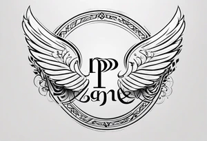 “P” with angle wings small tattoo idea