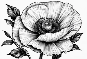 Poppy flower with the date 1/15/22 in Roman numerals tattoo idea