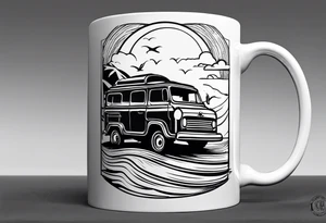 Coffee mug with beach scene on it for coffee truck logo tattoo idea