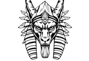 powerful majestic muscle anubis Egyptian god face without eyes with mantle on head tattoo idea