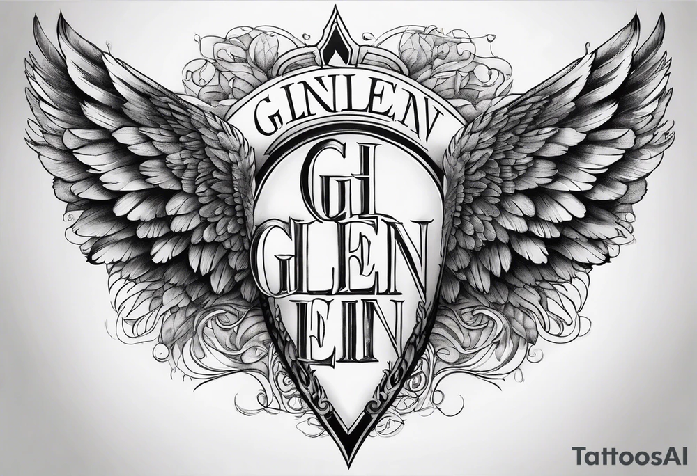 Angel Wings with the word Glenn in between tattoo idea