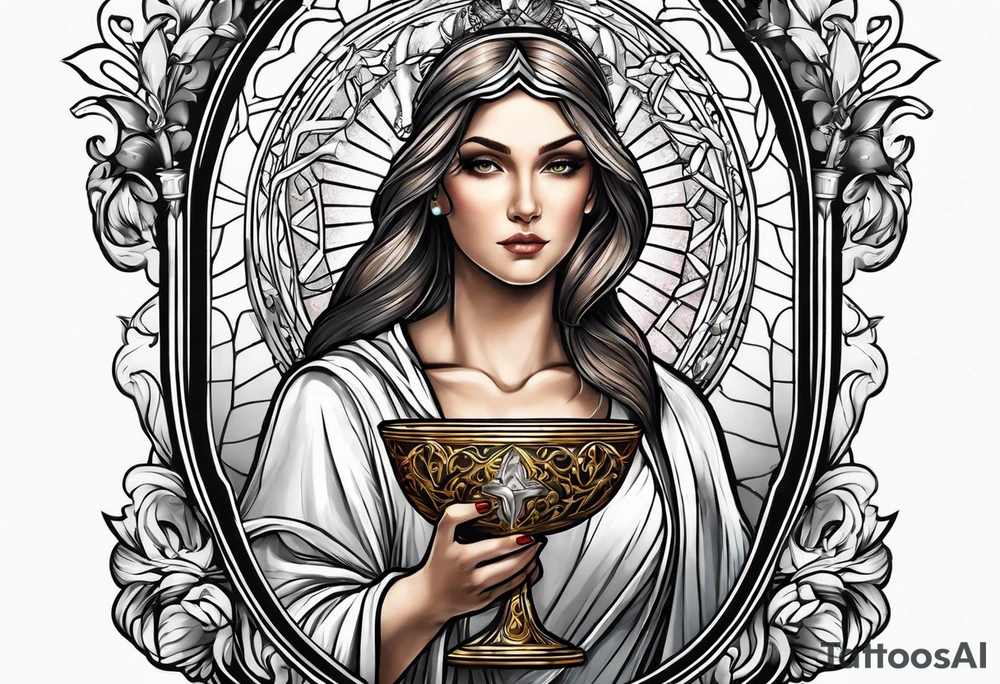 Female saint holding a chalice tattoo idea