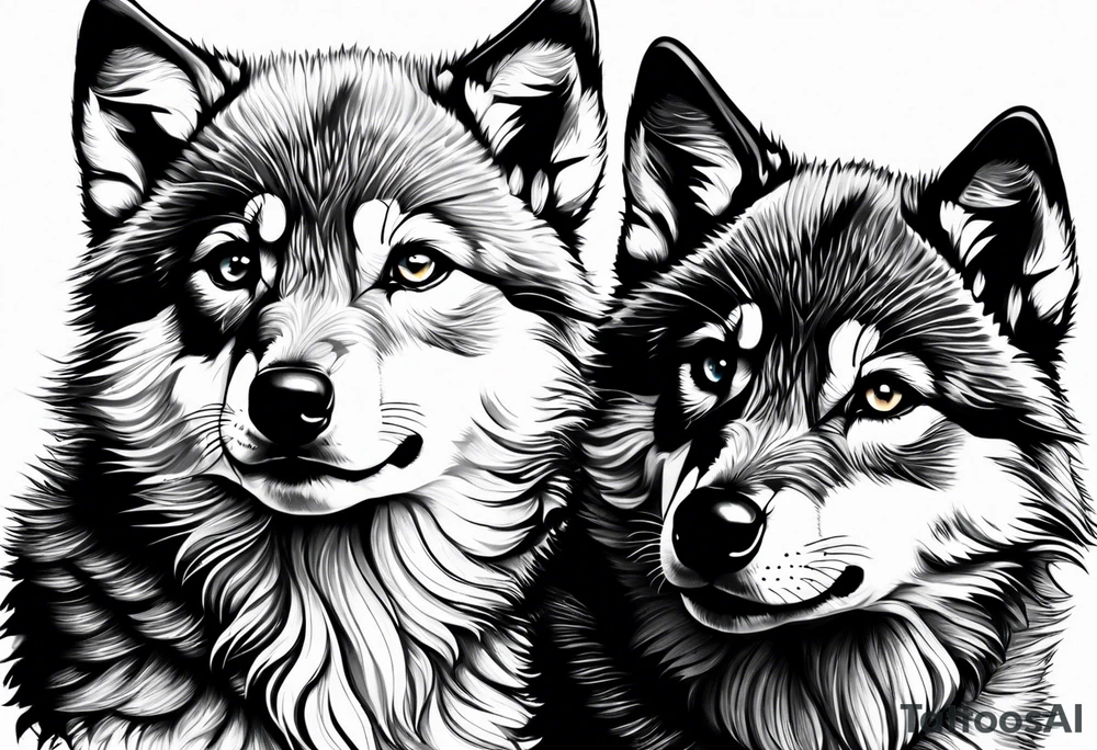 2 wolf cubs adoring and cute (one female, one male) tattoo idea